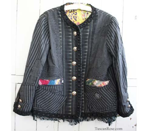 french jacket repurposed recycle upcycled fabric punk art